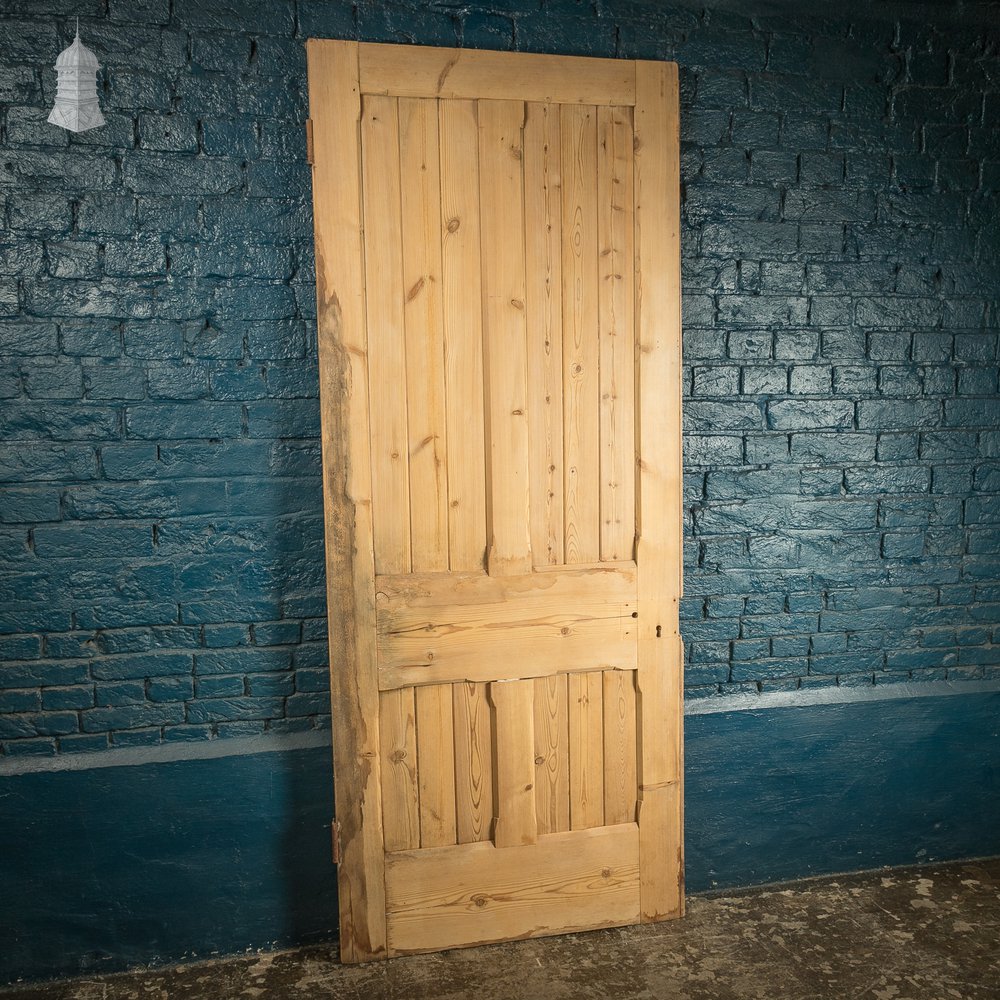 Cottage Door, 19th C Paneled Pine with Stop Chamfer Detail