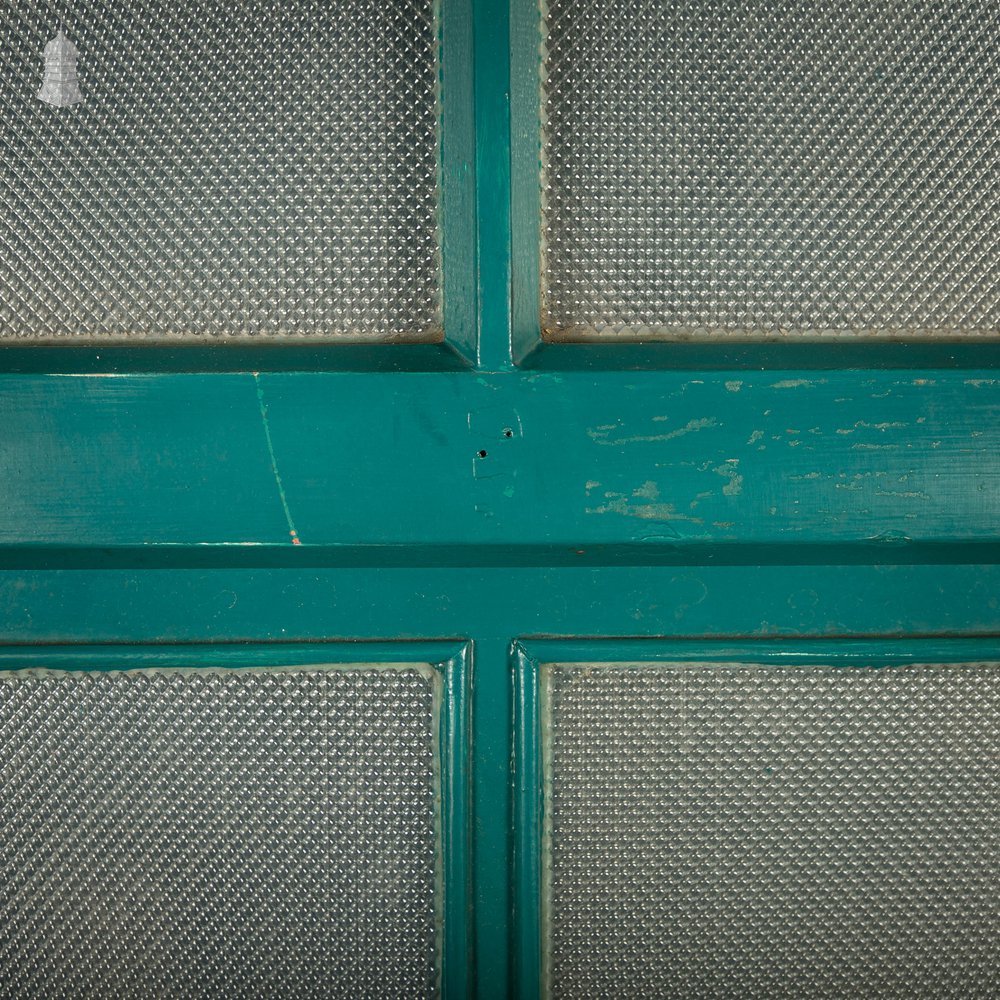 Half Glazed Door, Green Painted Pitch Pine with ‘Pyramid’ Style Textured Glazing