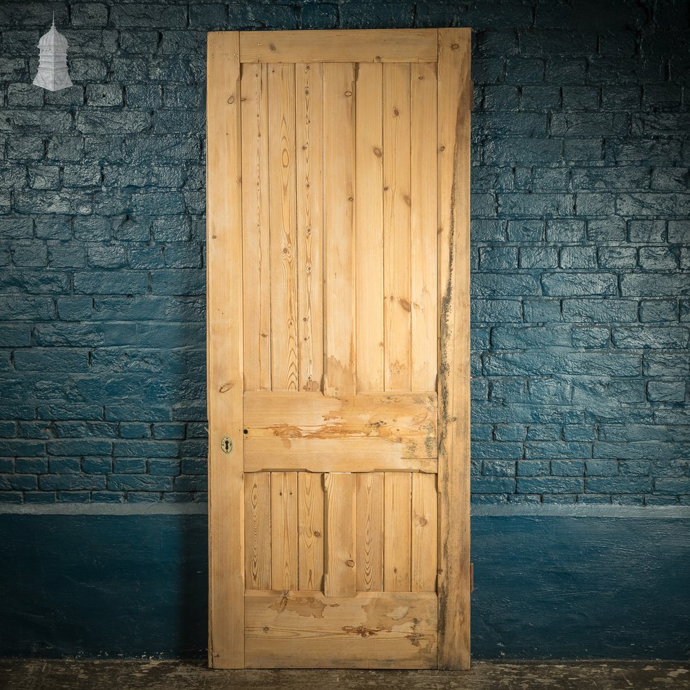 Cottage Door, 19th C Paneled Pine with Stop Chamfer Detail