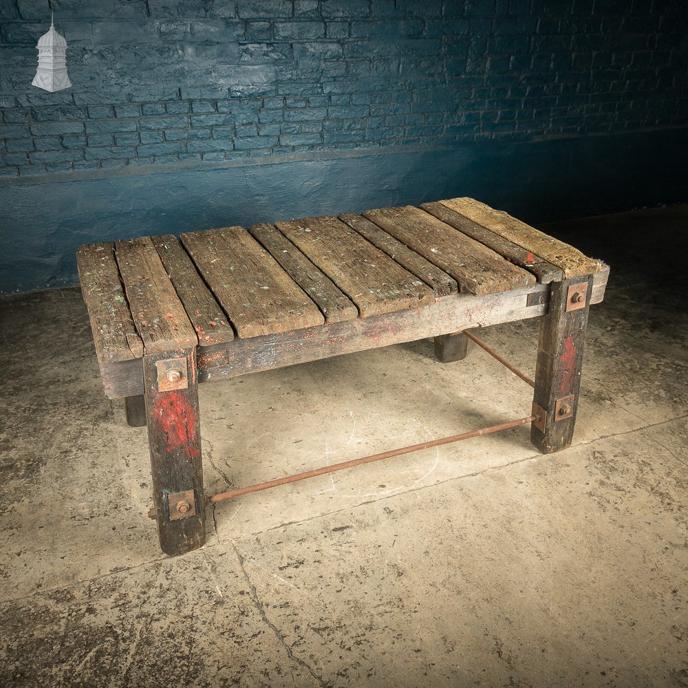 Industrial Workbench Table, Workshop Trestle Vintage Coffee Table