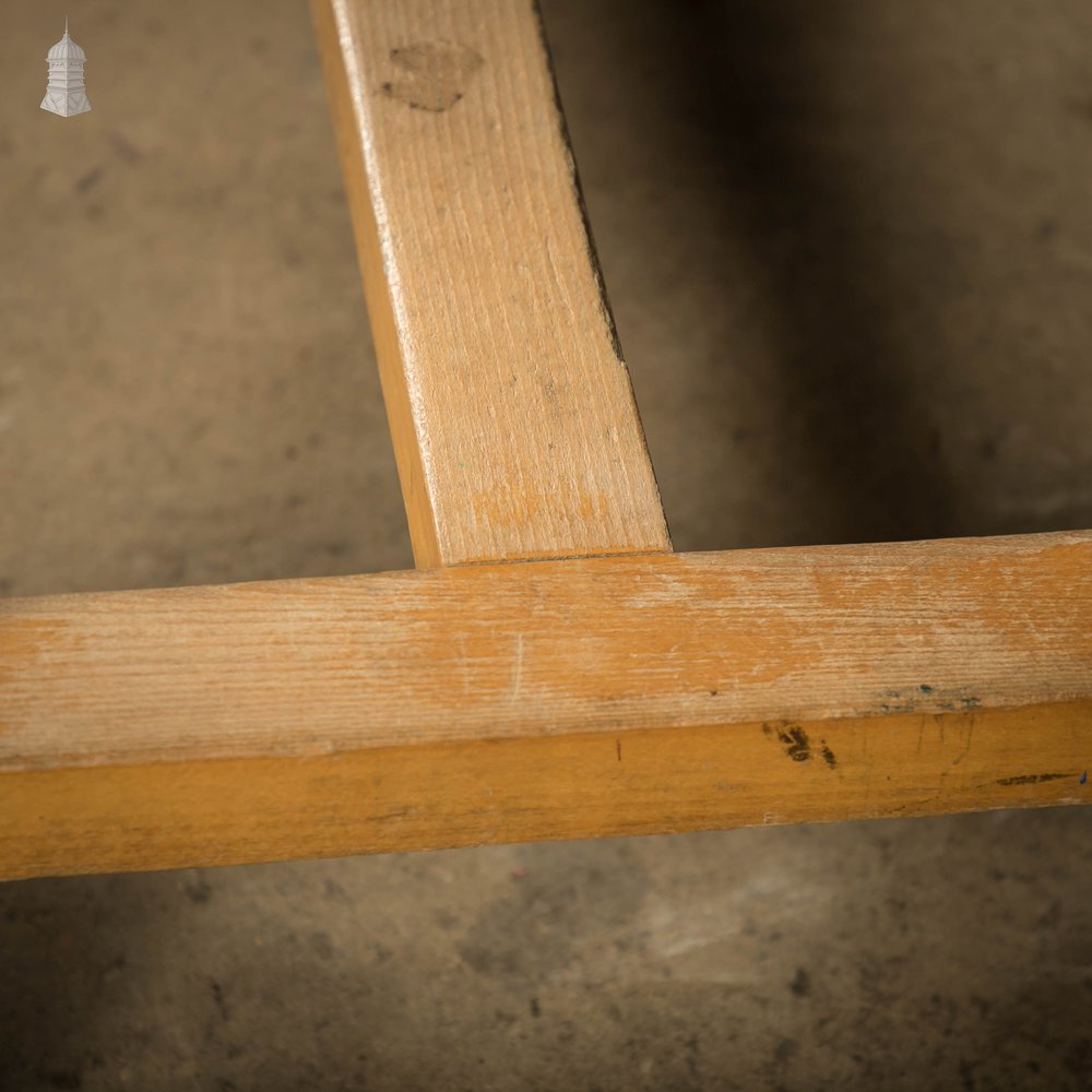 School Workbench Table, Mid Century Beech H Stretcher Base with Iroko Top