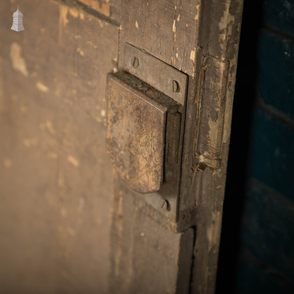 French Cupboard Door, 18th C Moulded 2 Panel Pine Door with Distressed Painted Finish