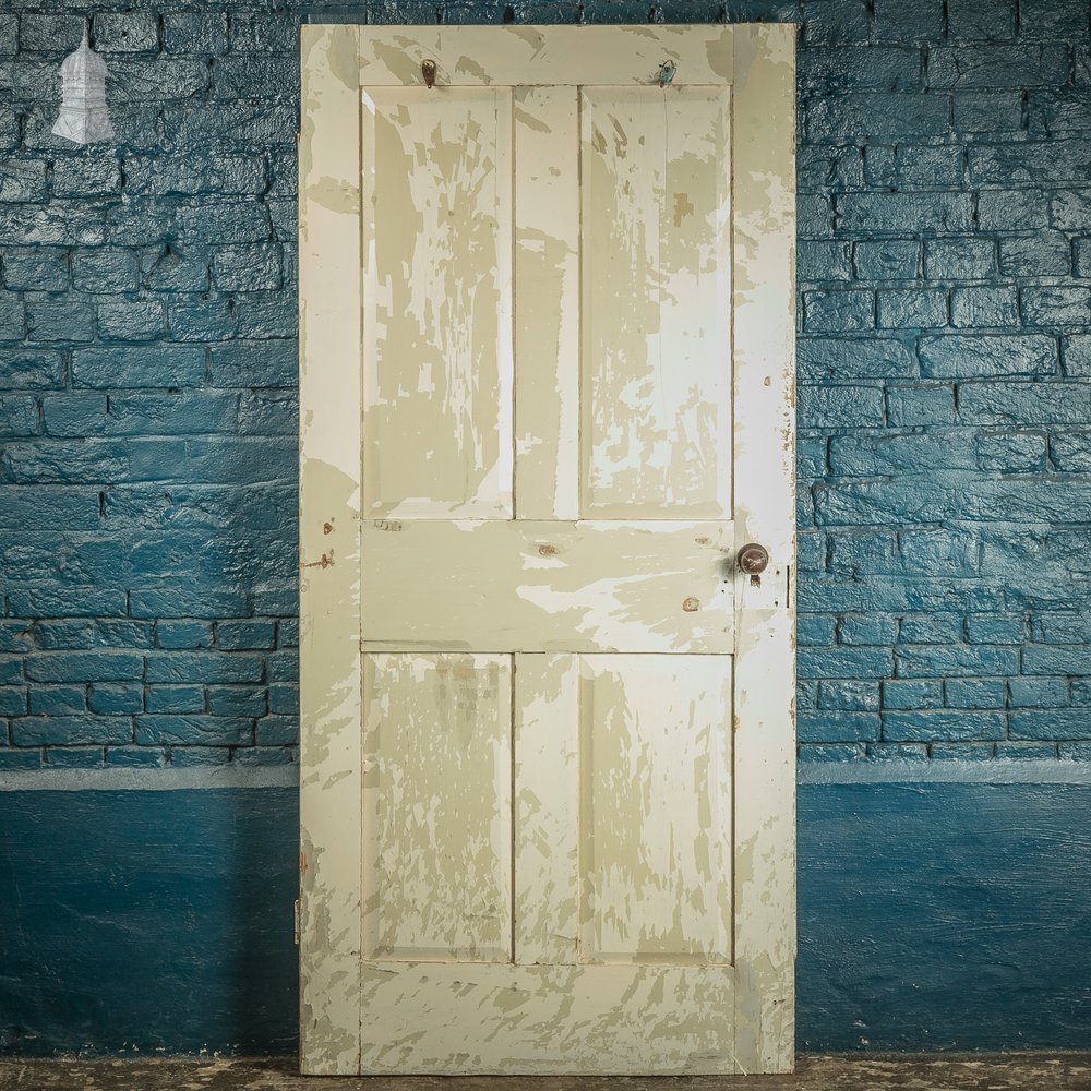 Paneled Internal Door, Pink and Cream Painted Victorian Pine, 4 Panel