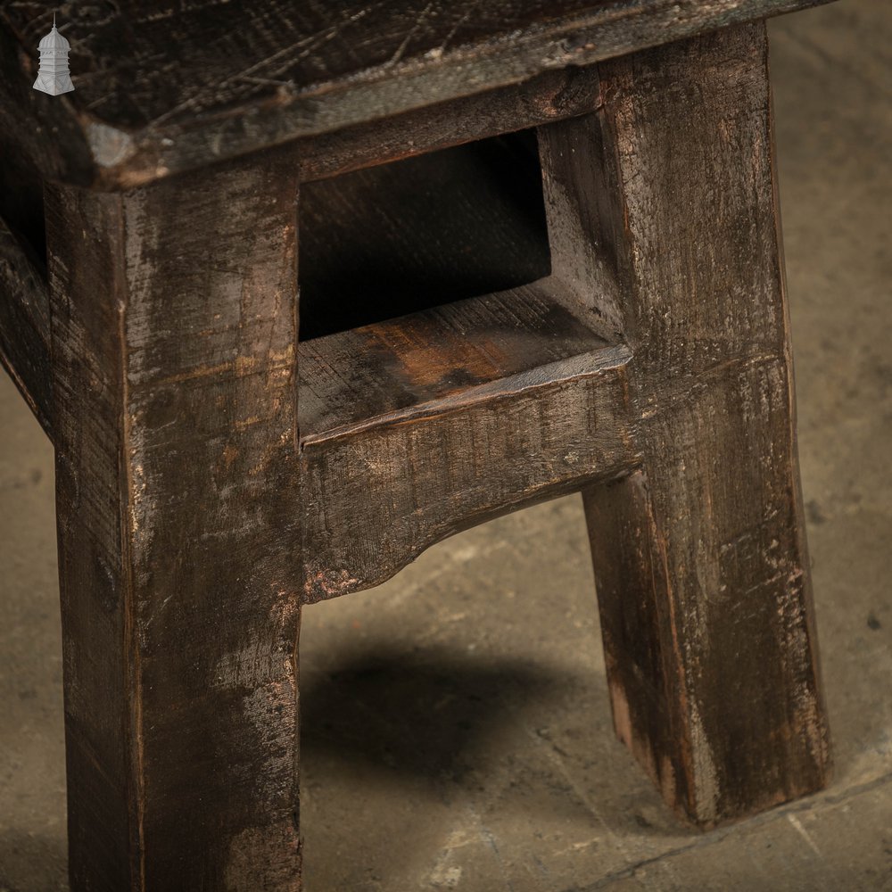 Trestle Work Stalls, Black Stained Pine Framed Seat with Shelf