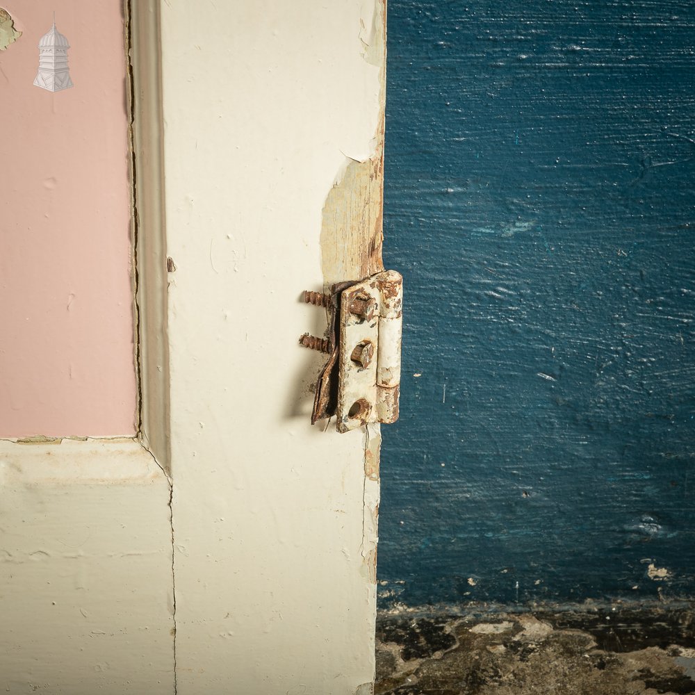 Paneled Internal Door, Pink and Cream Painted Victorian Pine, 4 Panel