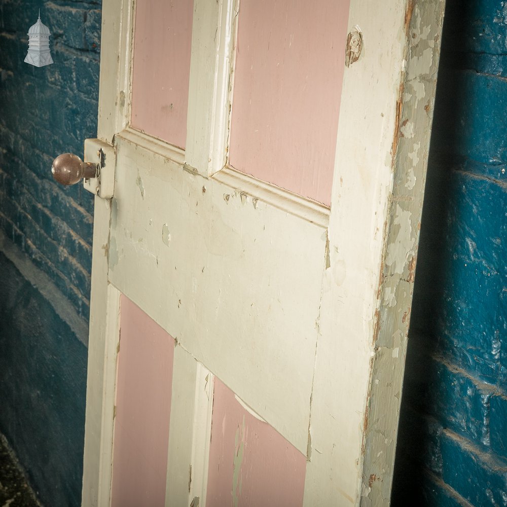 Paneled Internal Door, Pink and Cream Painted Victorian Pine, 4 Panel