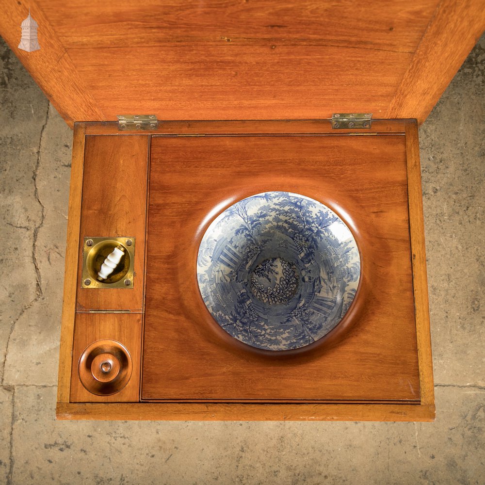 19th C Commode, Mahogany with Blue and White Glazed Ceramic Bowl