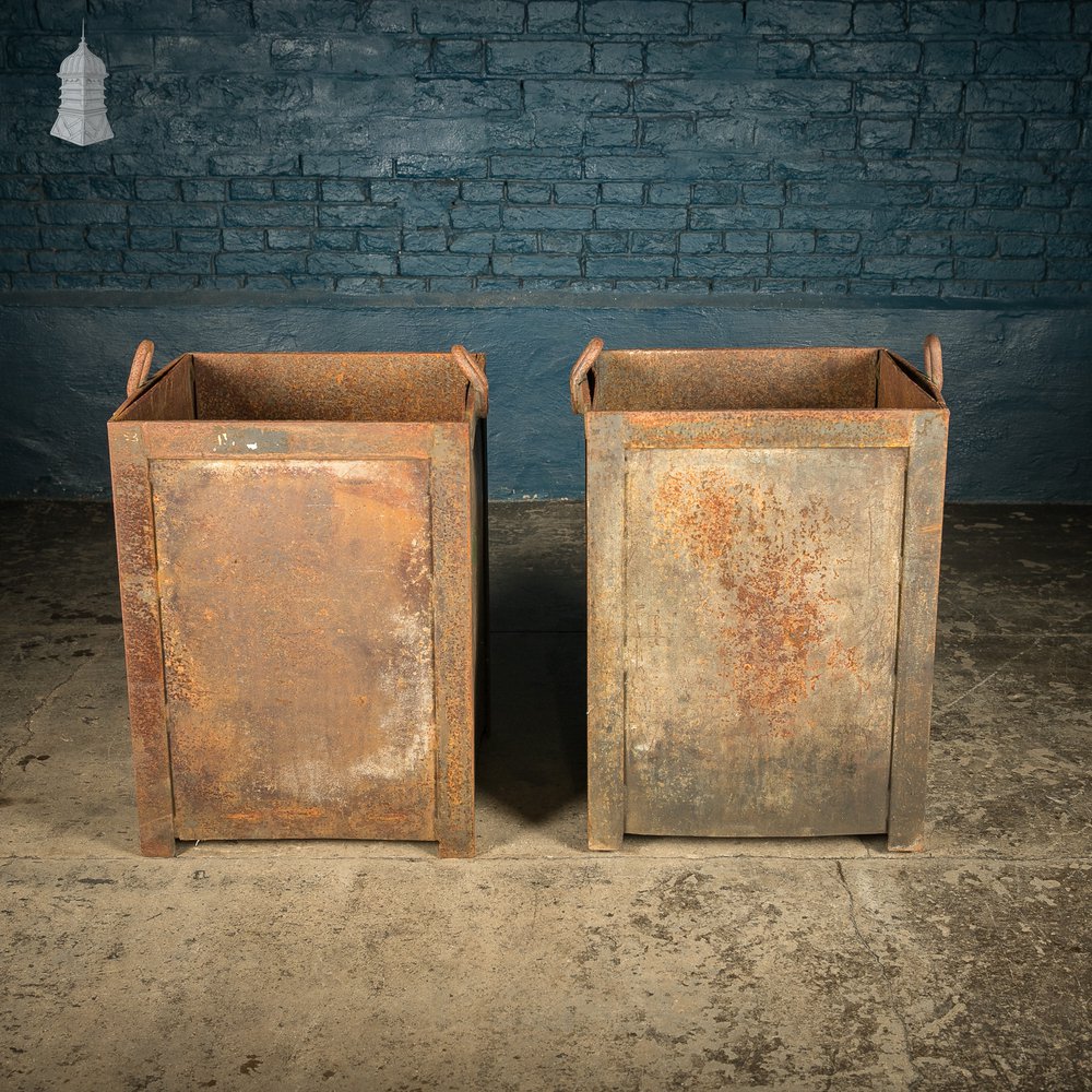 Workshop Bin Planters, Vintage Industrial Steel Parts Bins, Pair