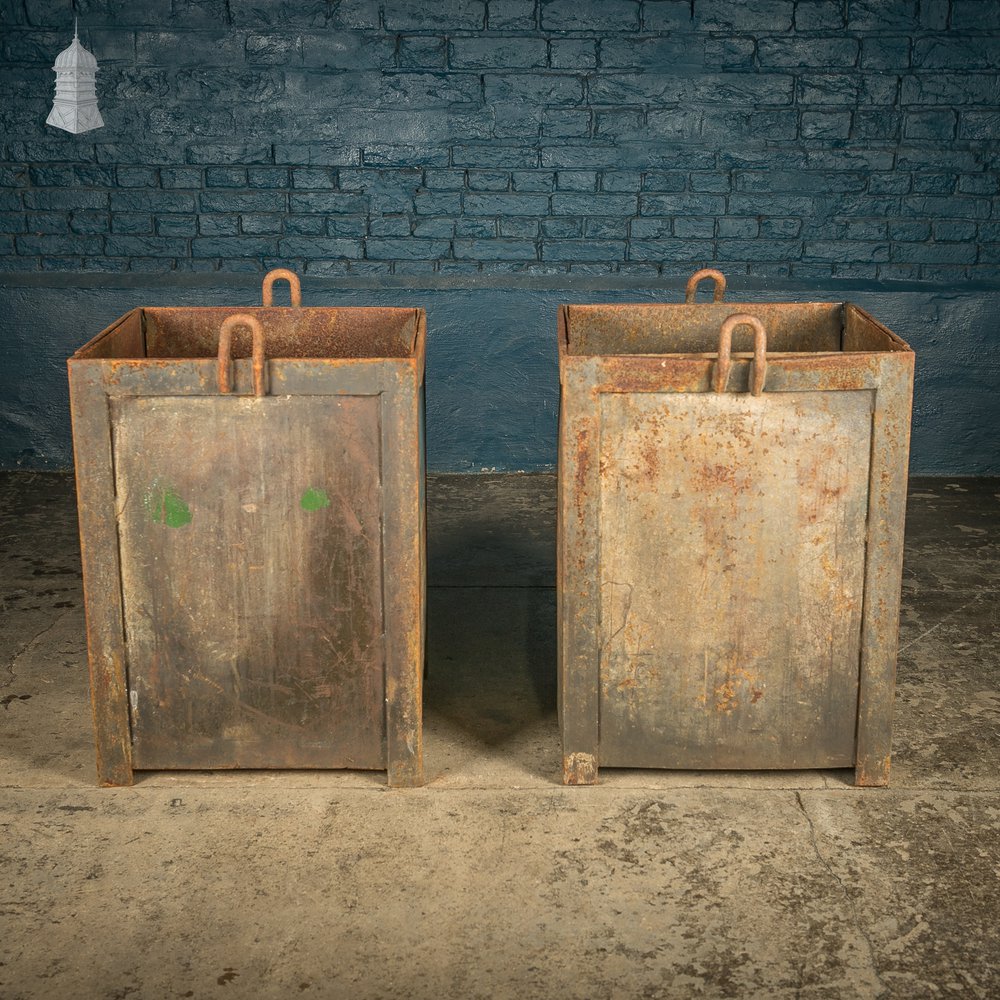 Workshop Bin Planters, Vintage Industrial Steel Parts Bins, Pair