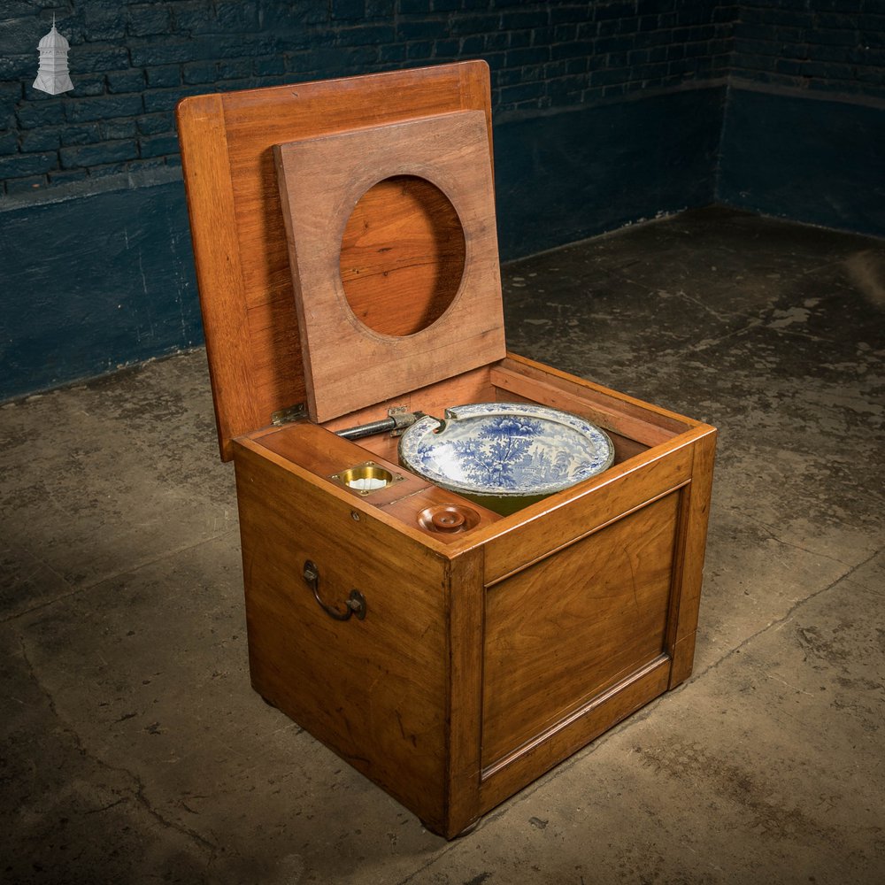 19th C Commode, Mahogany with Blue and White Glazed Ceramic Bowl