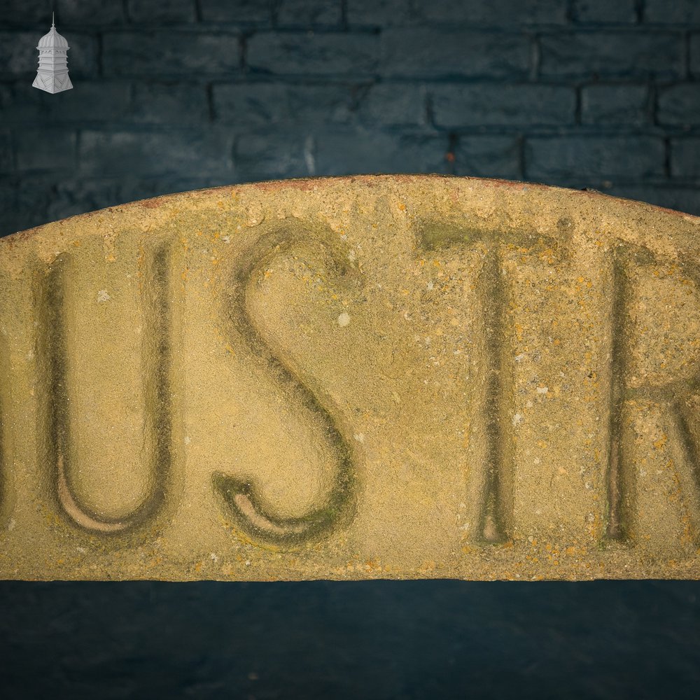 Industrial Door Head, Carved Stone Arched Overdoor Sign