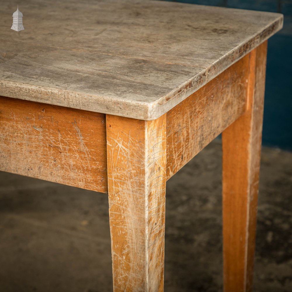 School Workbench Table with 2 Drawers, Science Lab / Art Studio, Worn Iroko