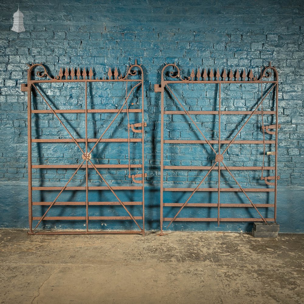 Equestrian Estate Gates, Pair of 18th C Wrought Iron Spearhead Design Gates