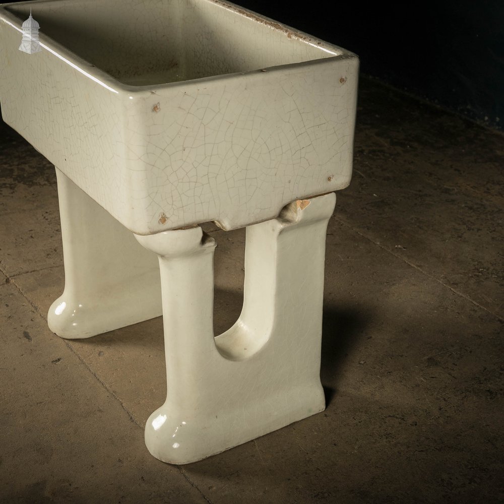 Butler Sink with Matching Legs, 19th C White Crackled Glaze