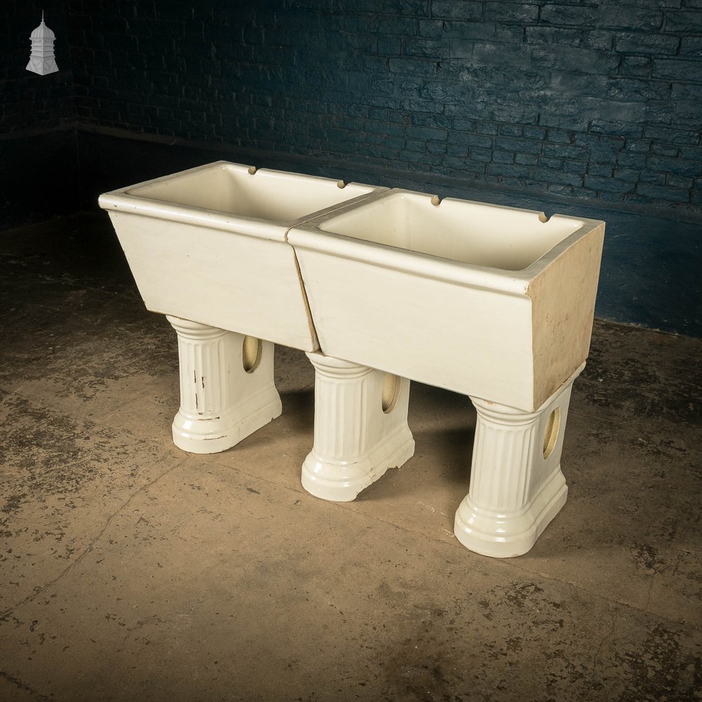 Butler Laundry Sinks, Pair of Georgian Belfast Sinks on 3 Fluted Legs