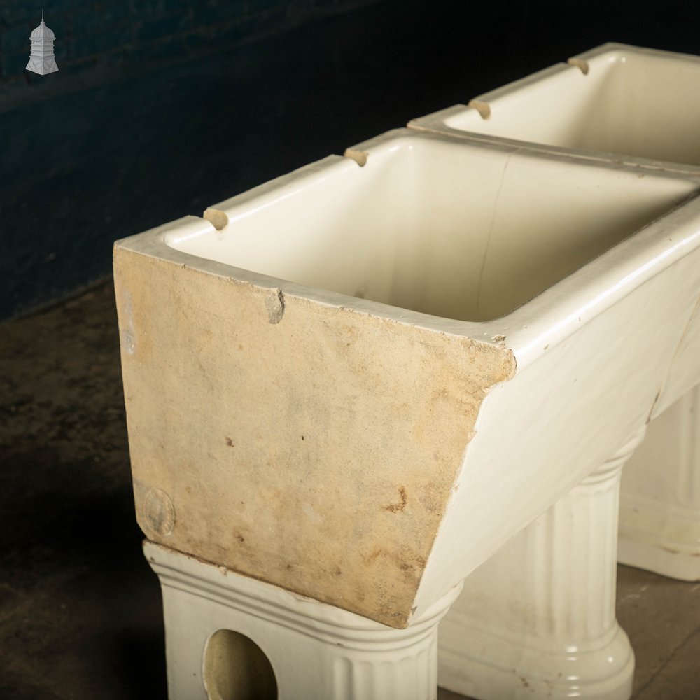 Butler Laundry Sinks, Pair of Georgian Belfast Sinks on 3 Fluted Legs