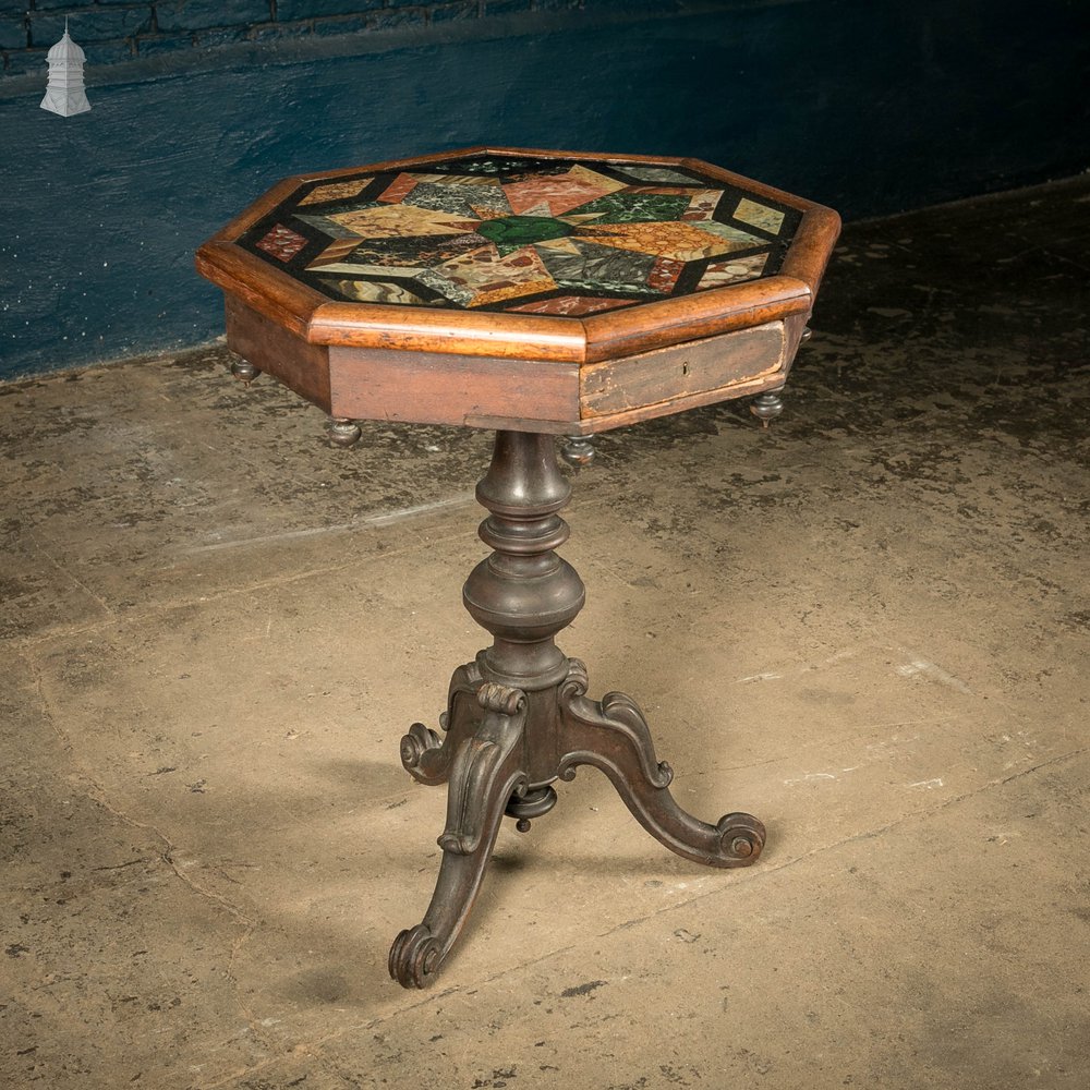 Specimen Table, Hand Painted 19th C Hardwood and Glass