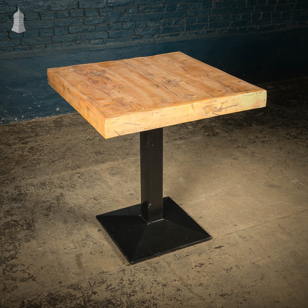 Square Bistro Tables, Reclaimed Pine Tops on Steel Bases, Set of 4