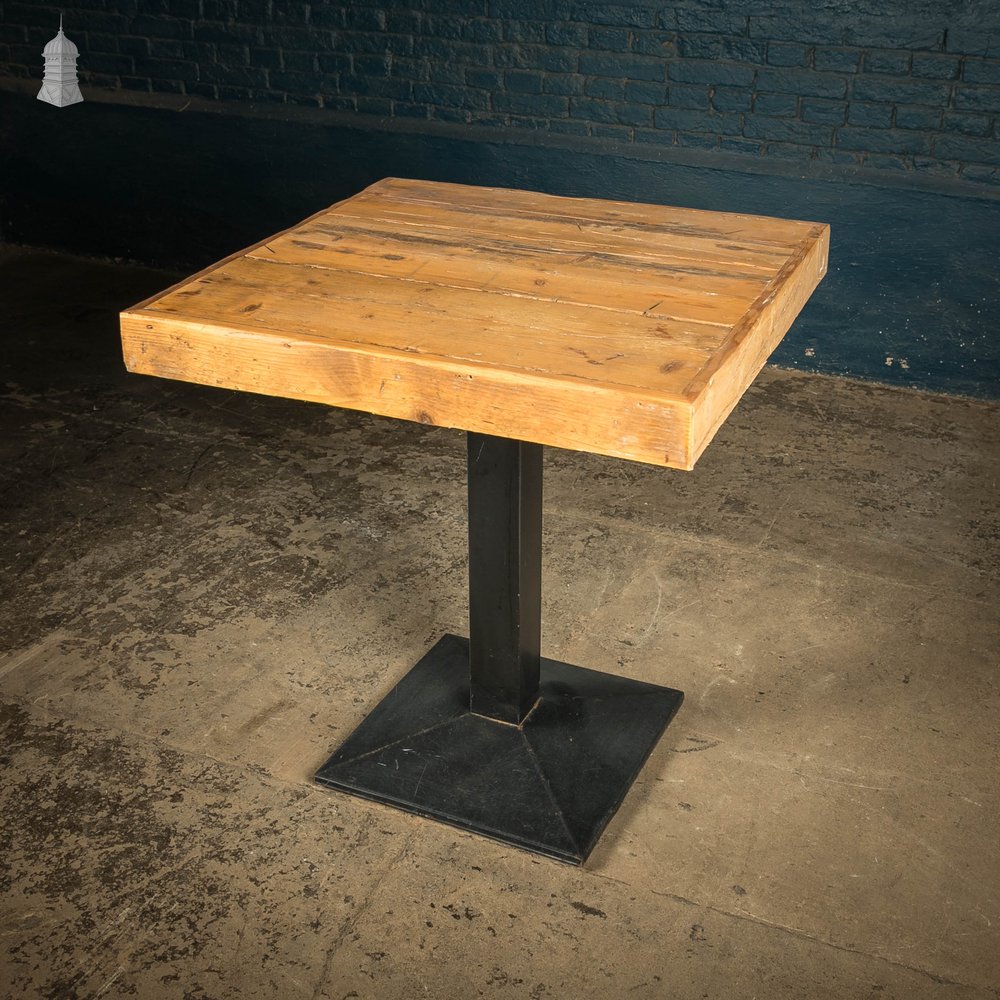 Square Bistro Tables, Reclaimed Pine Tops on Steel Bases, Set of 4