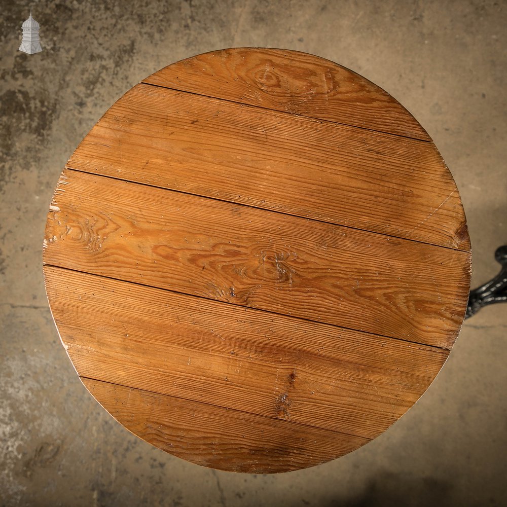 Round Bistro Tables, Reclaimed Pine Tops on Cast Alloy Bases, Pair