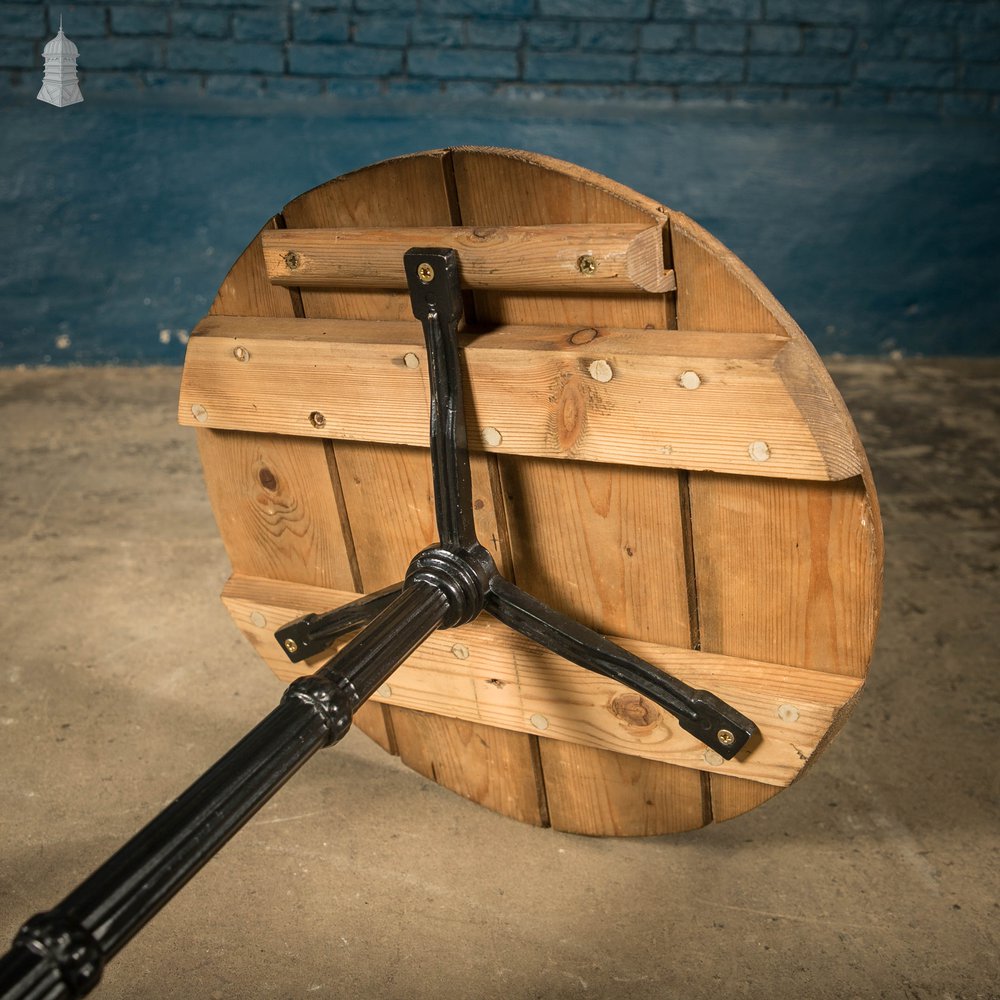 Round Bistro Tables, Reclaimed Pine Tops on Cast Alloy Bases, Pair