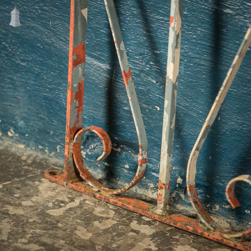 Wrought Iron Driveway Gates, Pair of 20th C Gates with Distressed Paint Finish