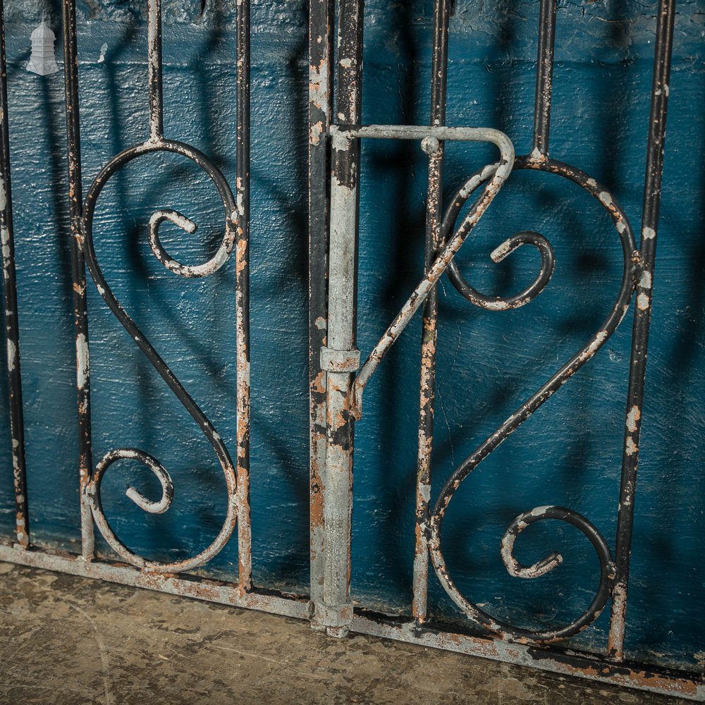 Wrought Iron Driveway Gates, Pair of 20th C Gates with Distressed Painted Finish