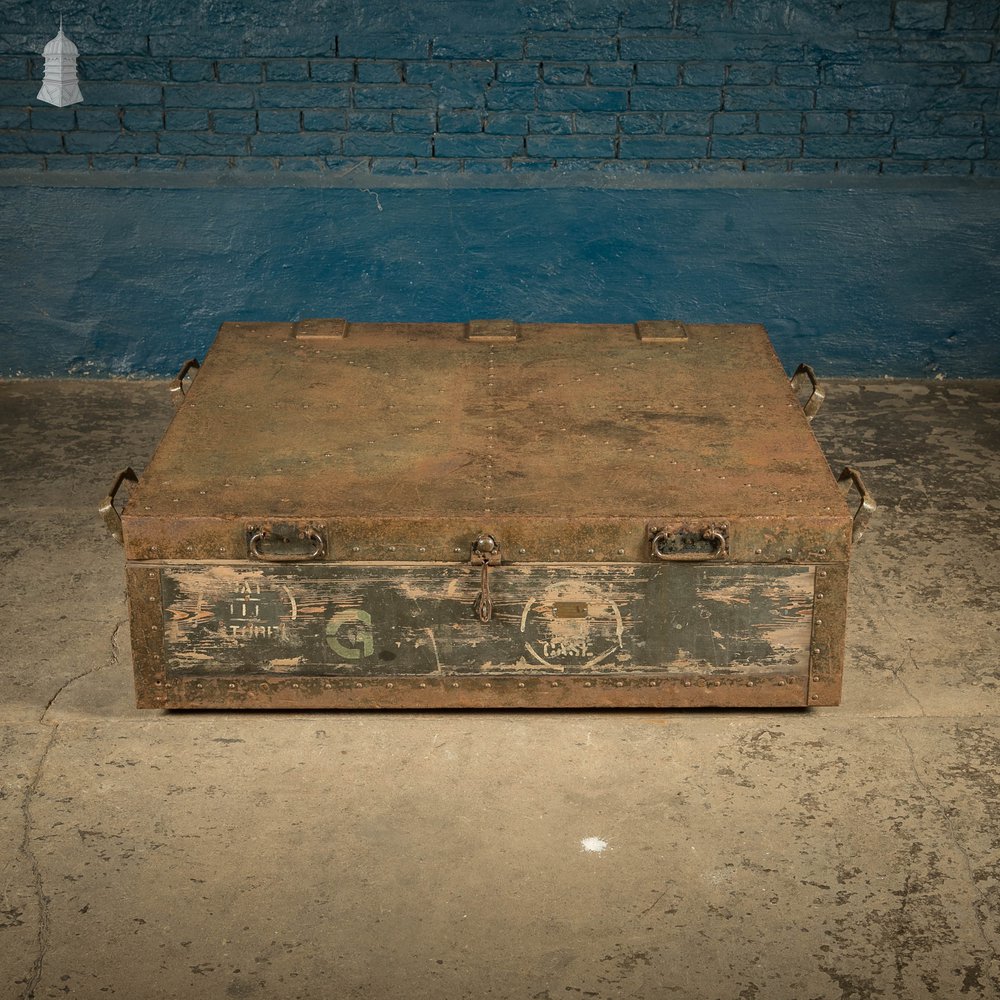 Military Shipping Crate, 1920’s Industrial Box Wood and Metal Construction