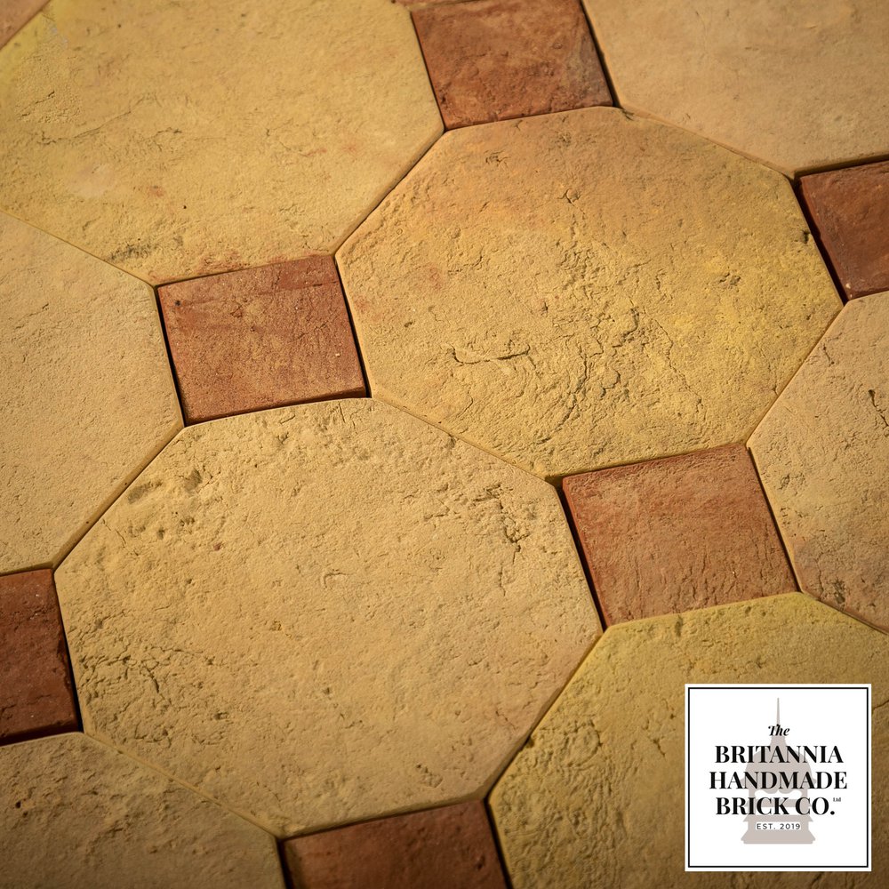 Octagonal and Square Floor Tiles, Geometric Buff and Red Britannia Bricks 11.5 Square Metres