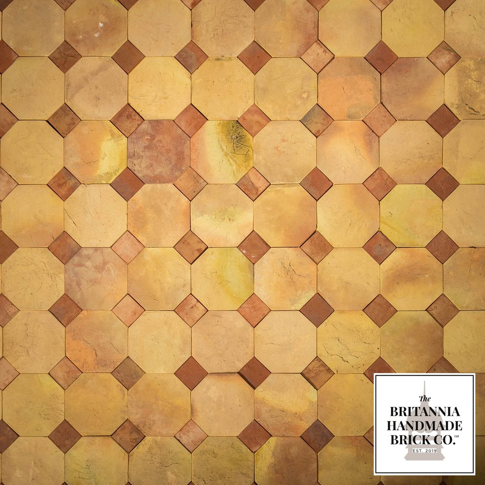 Octagonal and Square Floor Tiles, Geometric Buff and Red Britannia Bricks 11.5 Square Metres