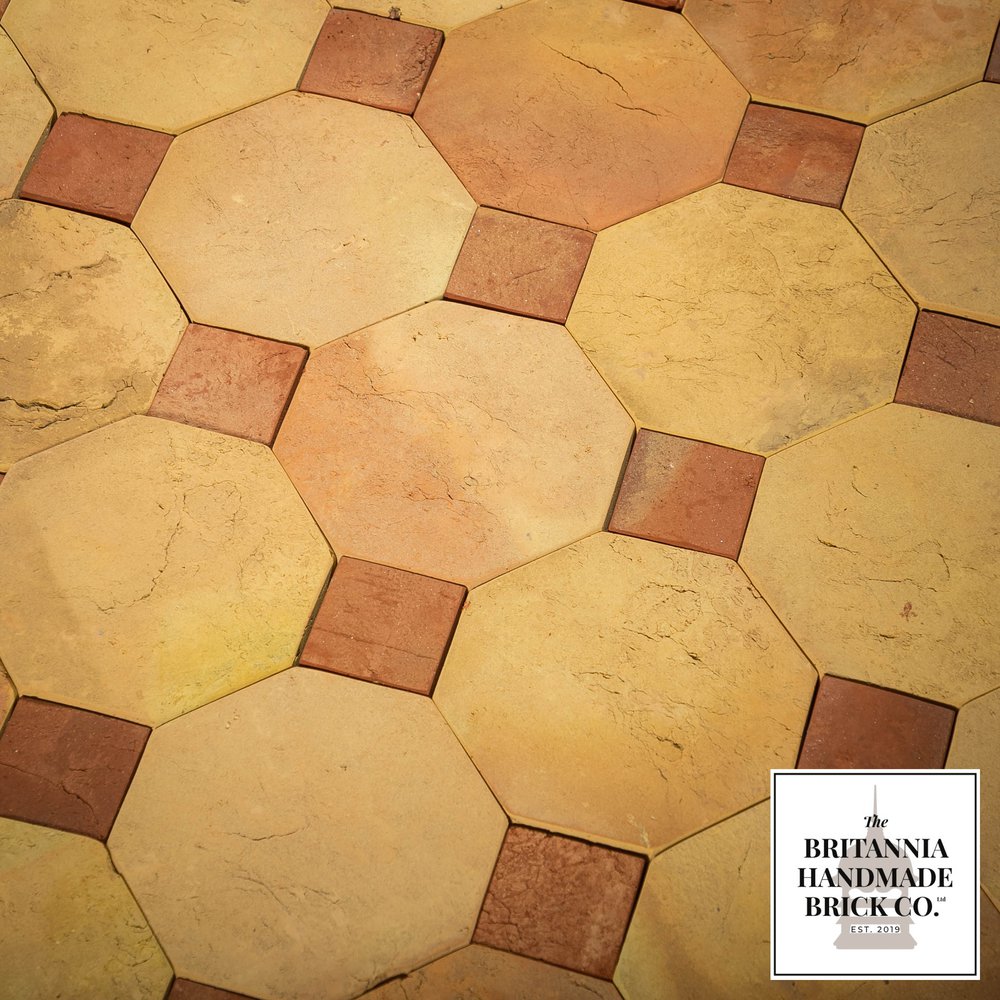 Octagonal and Square Floor Tiles, Geometric Buff and Red Britannia Bricks 11.5 Square Metres