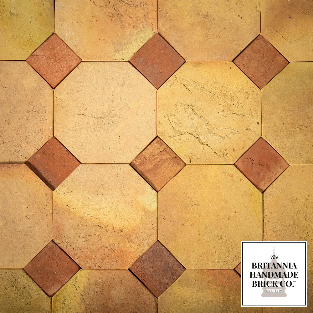 Octagonal and Square Floor Tiles, Geometric Buff and Red Britannia Bricks 11.5 Square Metres