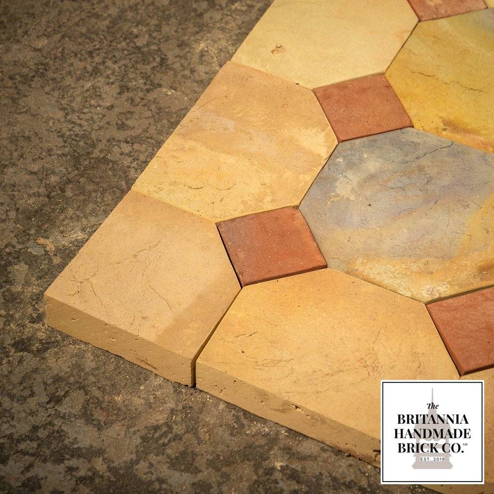 Octagonal and Square Floor Tiles, Geometric Buff and Red Britannia Bricks 11.5 Square Metres