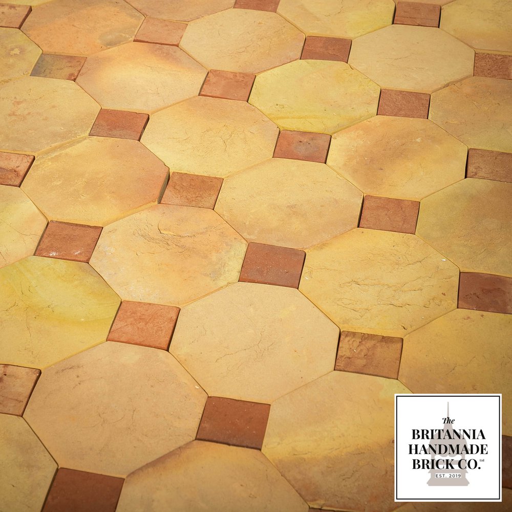 Octagonal and Square Floor Tiles, Geometric Buff and Red Britannia Bricks 11.5 Square Metres