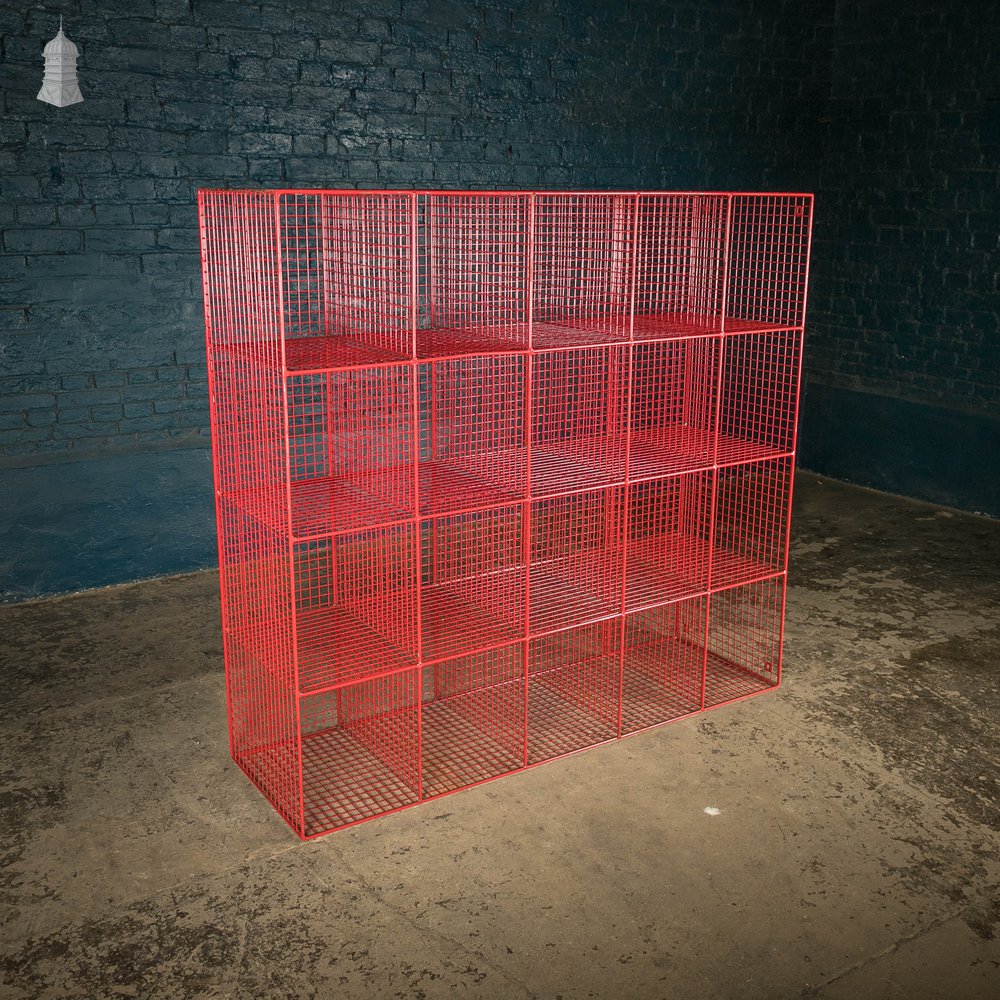 Vintage Pigeonholes, Red Wire Mesh Pigeon Hole Shelving Unit