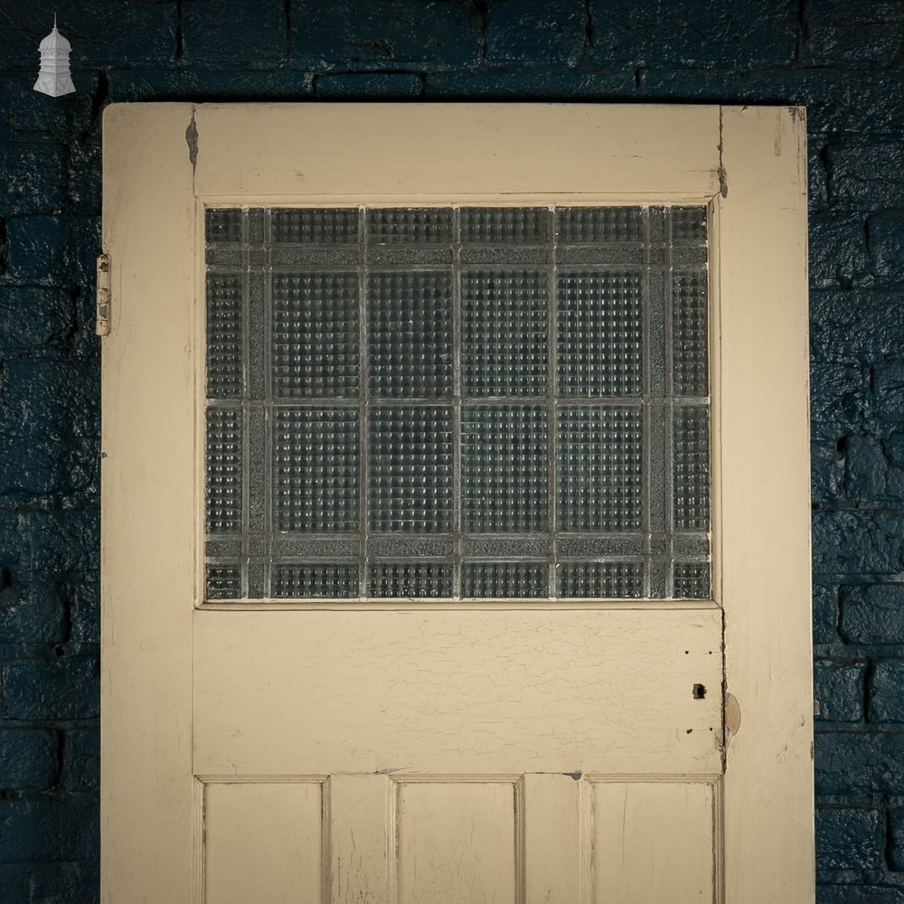 Half Glazed Door, 1930’s Style 4 Panel fitted with ‘Cross Reeded’ Style Textured Glazing