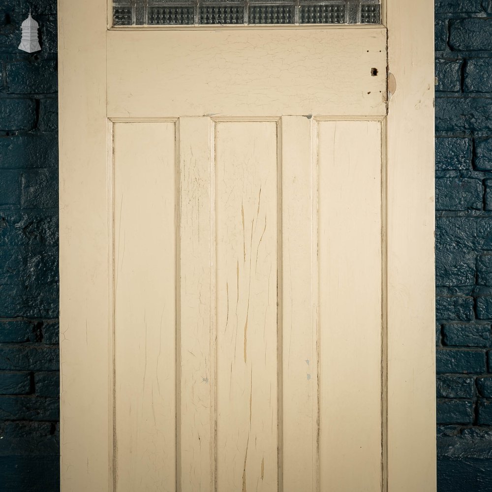 Half Glazed Door, 1930’s Style 4 Panel fitted with ‘Cross Reeded’ Style Textured Glazing