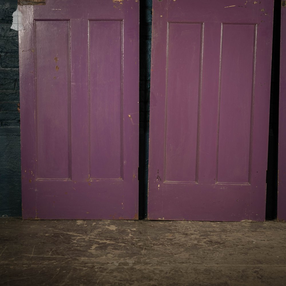 Half Glazed Doors, Batch of 4 Purple Painted Doors fitted with ‘Cathedral Style’ Textured Glass