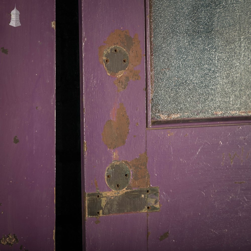 Half Glazed Doors, Batch of 4 Purple Painted Doors fitted with ‘Cathedral Style’ Textured Glass