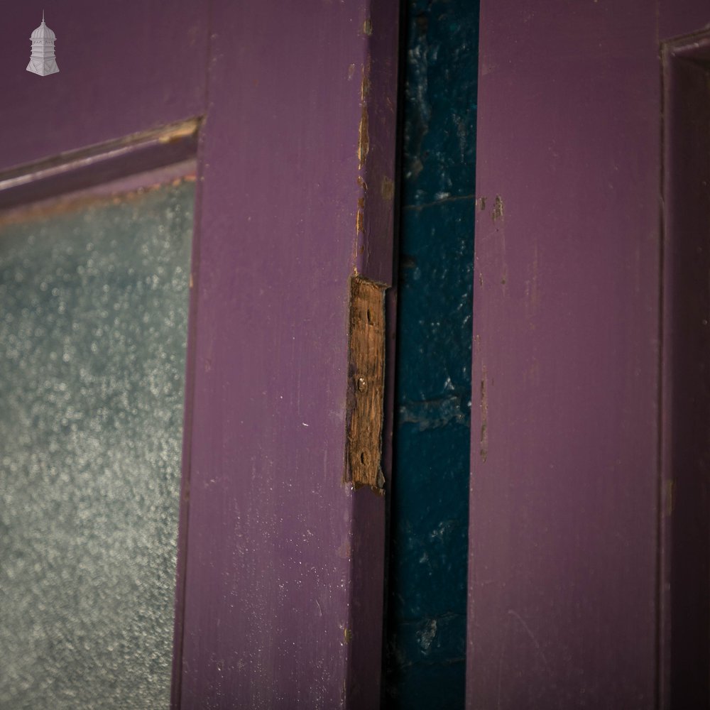 Half Glazed Doors, Batch of 4 Purple Painted Doors fitted with ‘Cathedral Style’ Textured Glass