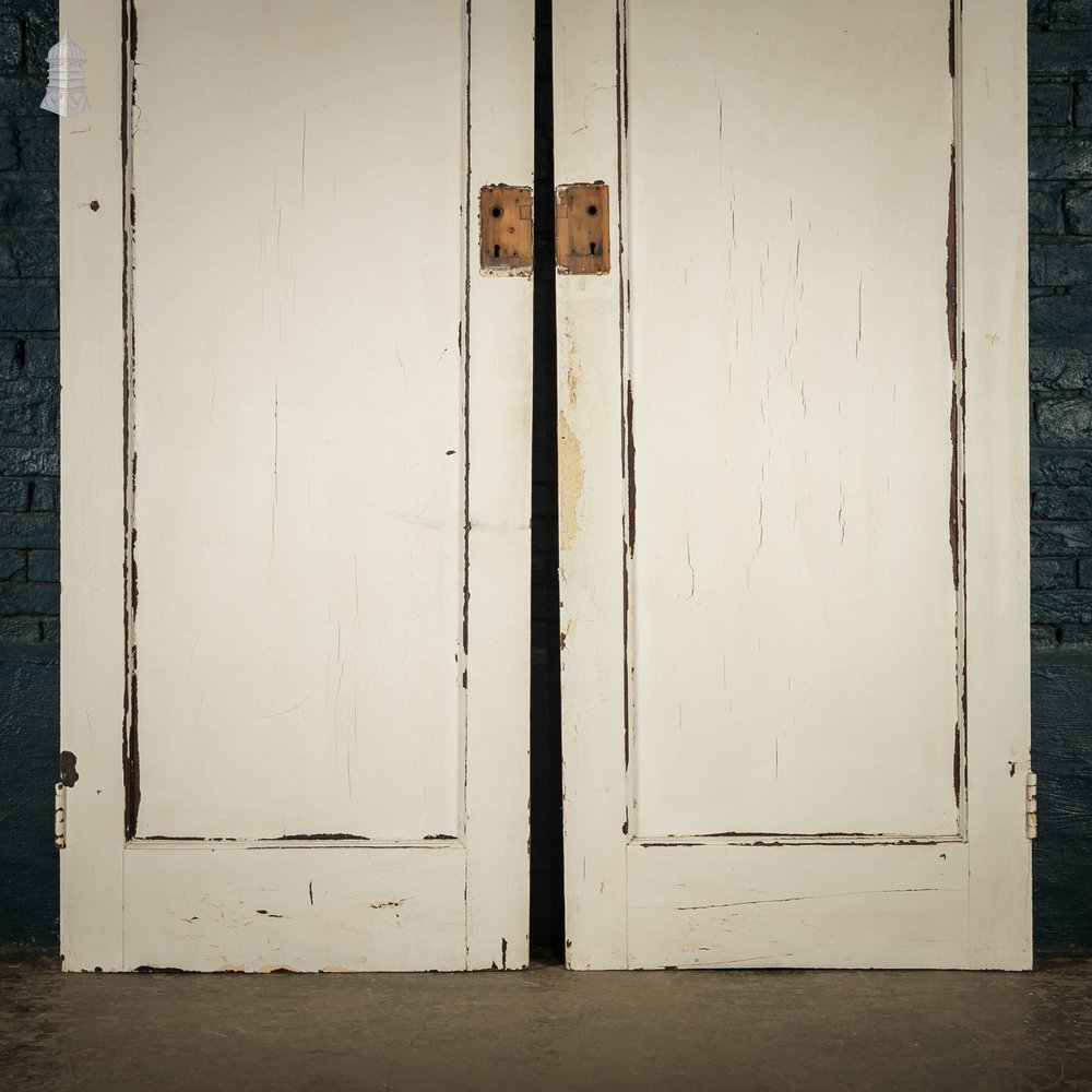 Pine Panelled Doors, Pair with Distressed White Painted Finish