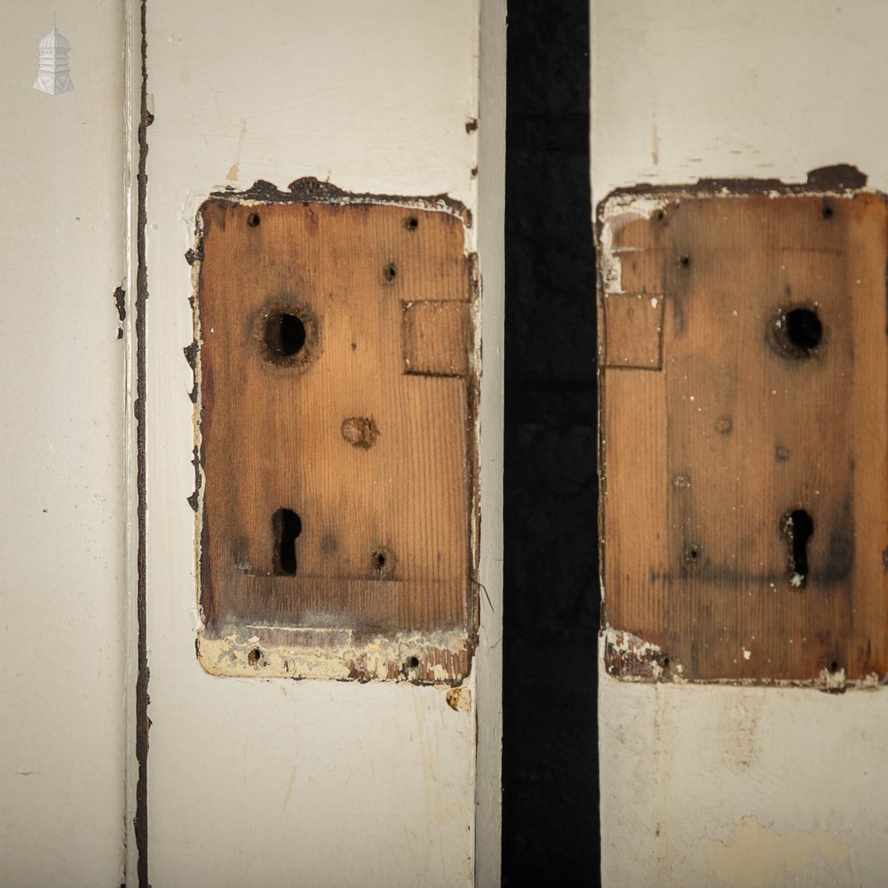 Pine Panelled Doors, Pair with Distressed White Painted Finish