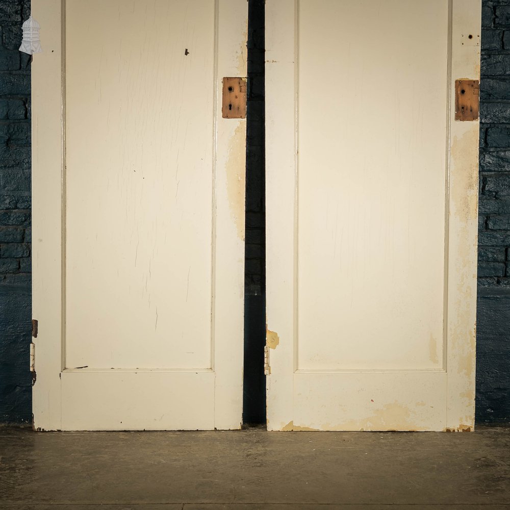 Pine Panelled Doors, Pair of White Painted Doors