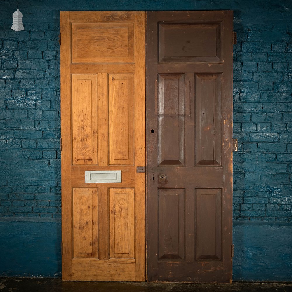 5 Panel Doors, Pair of Pitch Pine Panelled with Stop Chamfer Detail.