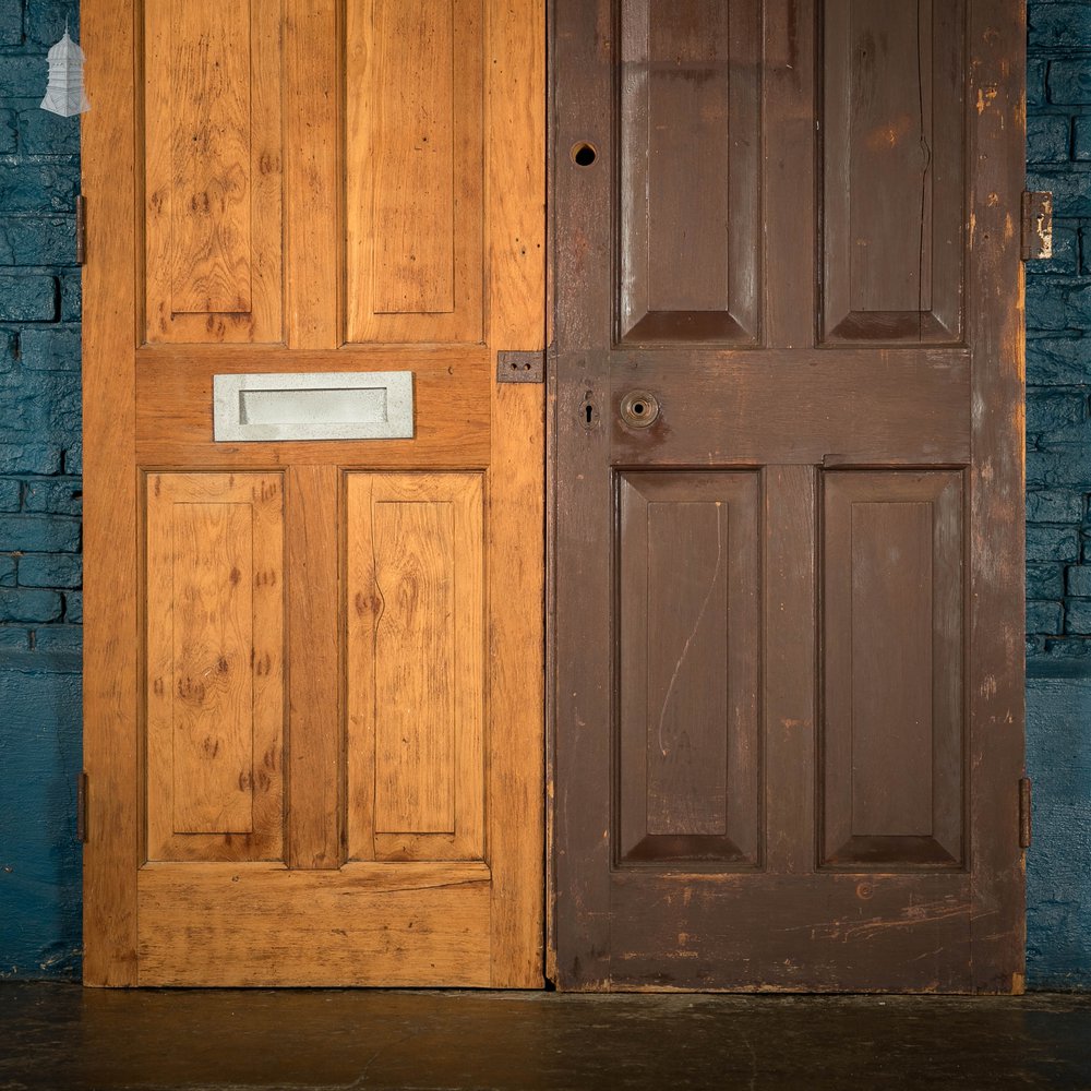 5 Panel Doors, Pair of Pitch Pine Panelled with Stop Chamfer Detail.