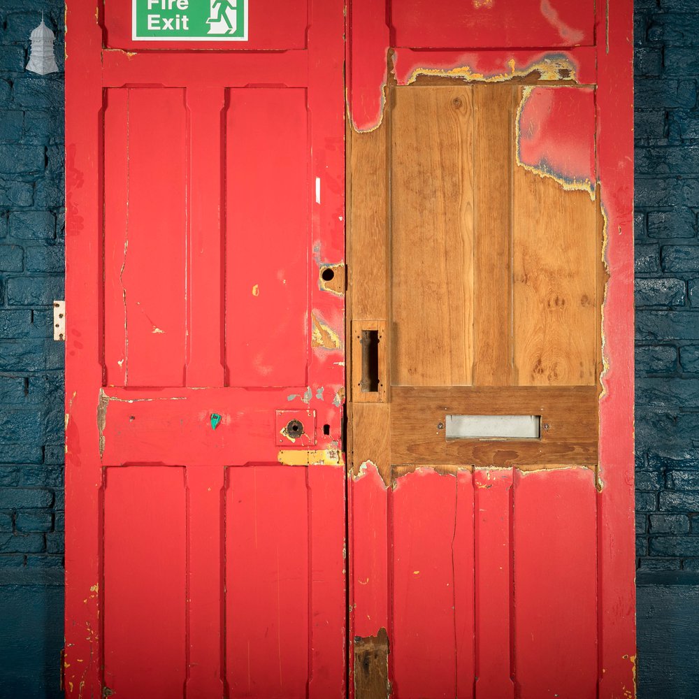 5 Panel Doors, Pair of Pitch Pine Panelled with Stop Chamfer Detail.