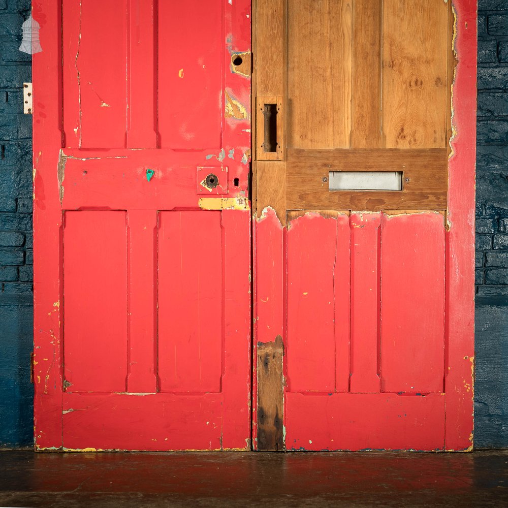 5 Panel Doors, Pair of Pitch Pine Panelled with Stop Chamfer Detail.