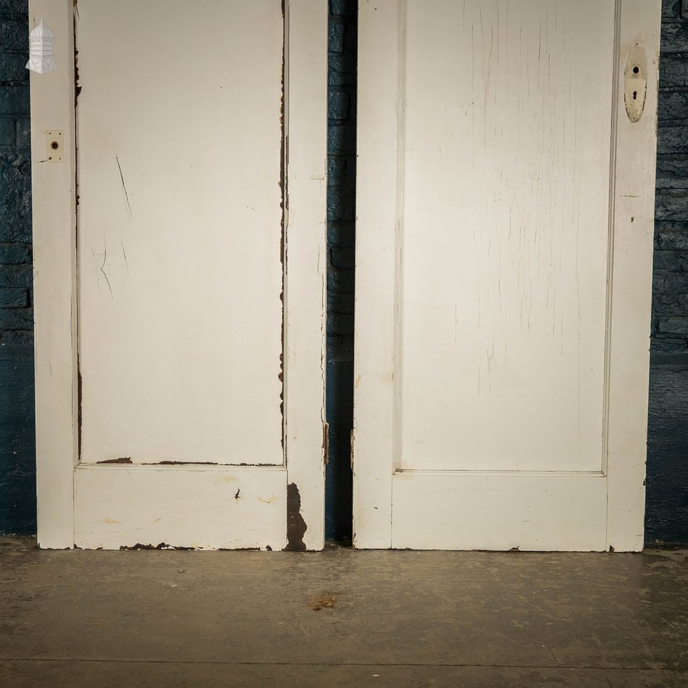 Pine Panelled Doors, Pair of White Painted Doors