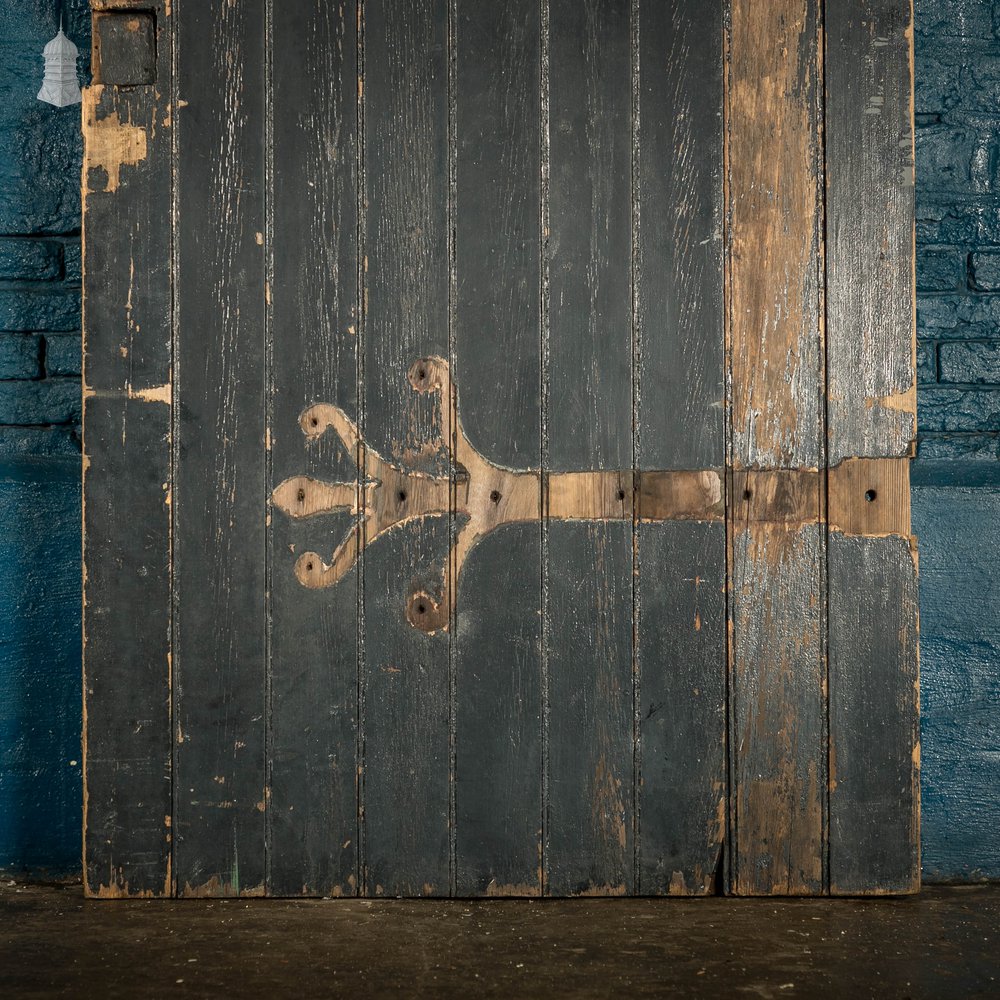 Framed Plank Door, Black Painted Pine Beadboard on Portcullis Style Frame