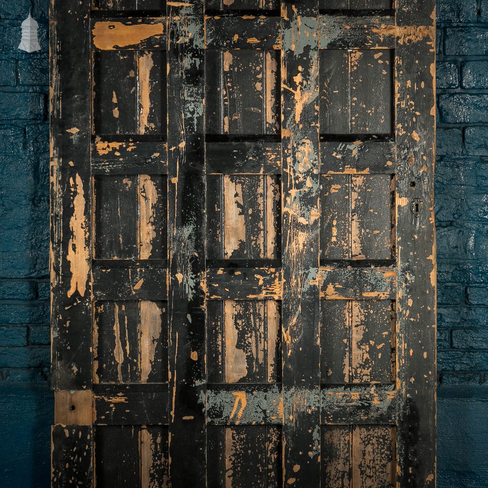 Framed Plank Door, Black Painted Pine Beadboard on Portcullis Style Frame